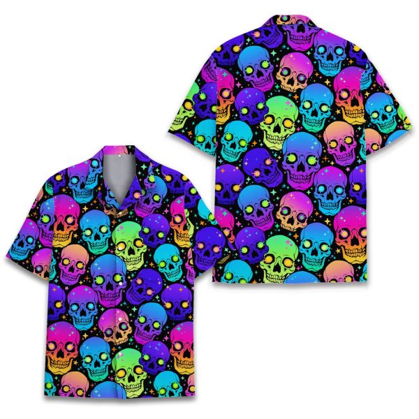 Skull Hawaiian Shirt, Neon Skull Halloween Tropical Shirt, Summer For Men and Women Jezsport.com