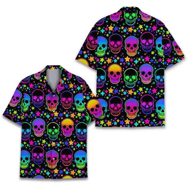 Skull Hawaiian Shirt, Neon Skull Halloween Tropical Shirt, Summer For Men and Women Jezsport.com