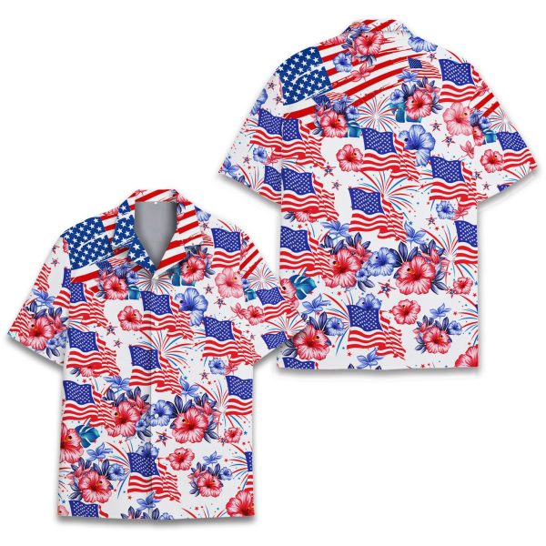 Flower American Flag Hawaiian Shirt, Summer Shirt For Men and Women Jezsport.com