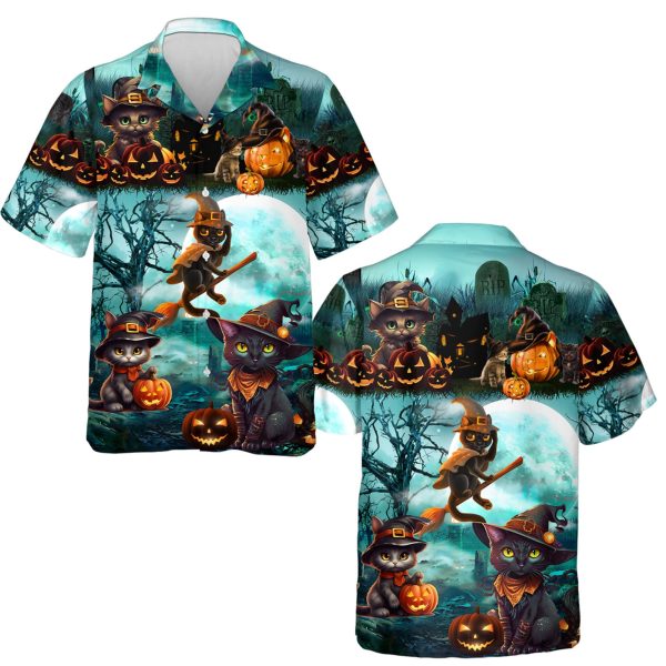 Halloween Witch Cat Hawaiian Shirt, Summer For Men and Women Jezsport.com