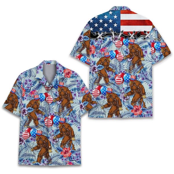 Bigfoot American Flag Hawaiian Shirt, Summer For Men and Women Jezsport.com