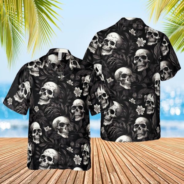 Black & White Skull Hawaiian Shirt, Summer For Men and Women Jezsport.com