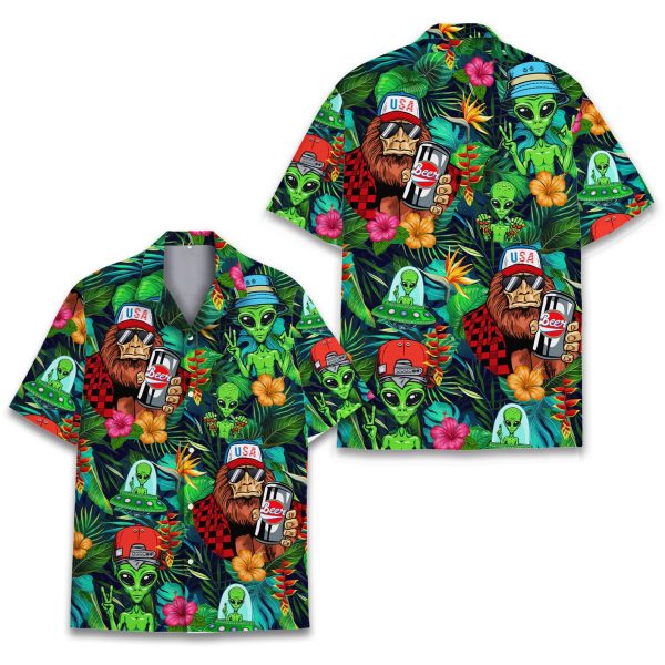 Bigfoot And Alien Hawaiian Shirt, Summer Shirt For Men and Women Jezsport.com