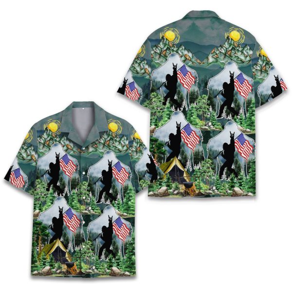 Bigfoot Forest American Flag Hawaiian Shirt, Summer For Men and Women Jezsport.com