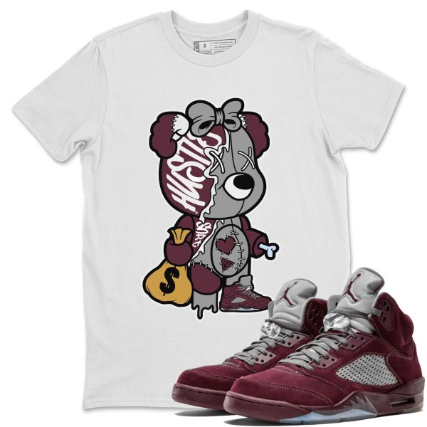 Stitched Hustle Bear Unisex Tees - Sneaker Shirt To Match 5s Burgundy Jezsport.com