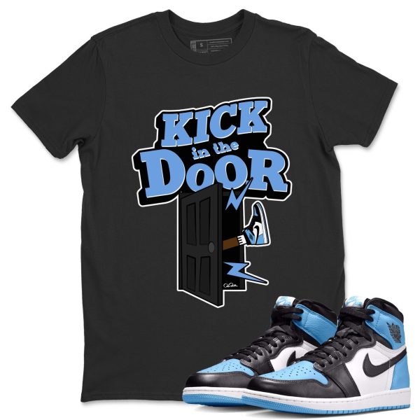 Kick In The Door Unisex Short Sleeve T-Shirt - Sneaker Shirt To Match 1s UNC University Blue Jezsport.com