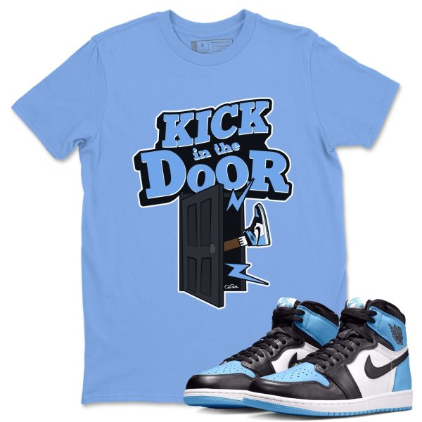 Kick In The Door Unisex Short Sleeve T-Shirt - Sneaker Shirt To Match 1s UNC University Blue Jezsport.com