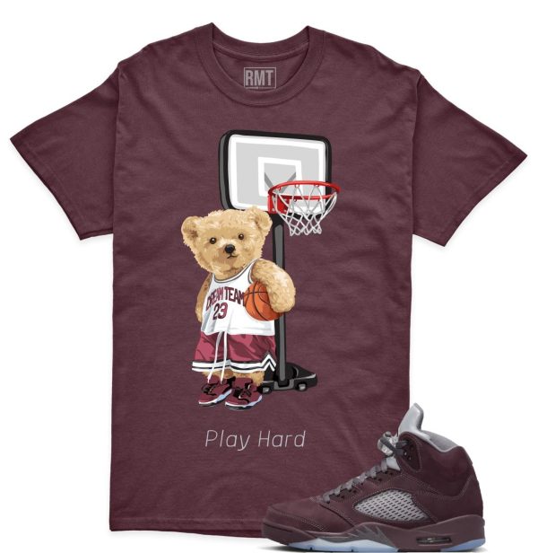 Burgundy 5s Matching shirts, Play Hard Shirt Matching Jordan 5 Burgundy Jezsport.com