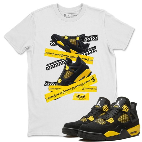 Caution Tape Unisex Crew Neck Sneaker Matching Tee Shirt To Match 4s Thunder Jezsport.com