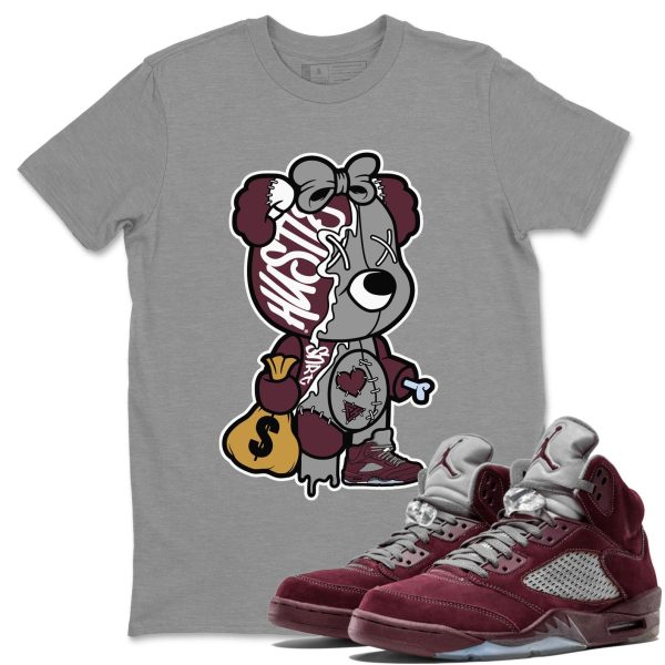 Stitched Hustle Bear Unisex Tees - Sneaker Shirt To Match 5s Burgundy Jezsport.com