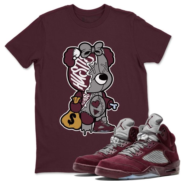 Stitched Hustle Bear Unisex Tees - Sneaker Shirt To Match 5s Burgundy Jezsport.com