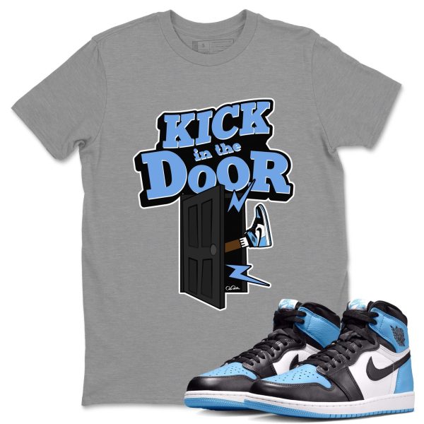 Kick In The Door Unisex Short Sleeve T-Shirt - Sneaker Shirt To Match 1s UNC University Blue Jezsport.com