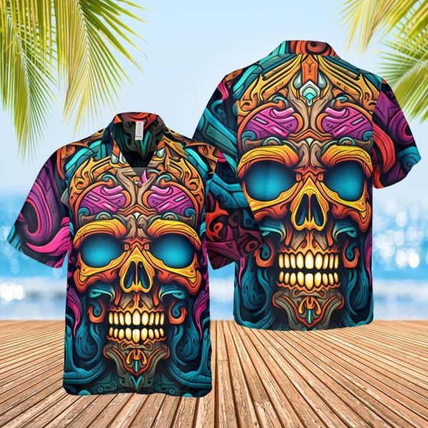 Viking Carving Skull Bright Hawaiian Shirt, Summer For Men and Women Jezsport.com