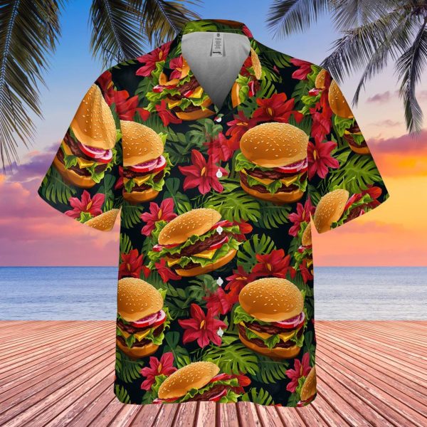 Cheeseburger Hamburger Hawaiian Print Shirt, Summer For Men and Women Jezsport.com