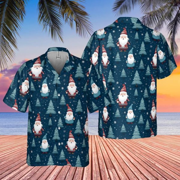 Blue Santa Christmas Tree Hawaiian Print Shirt, Summer For Men and Women Jezsport.com