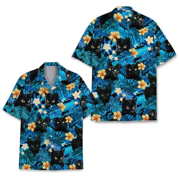 Tropical Cat Hawaiian Shirt, Black Cat Shirt, Summer For Men and Women Jezsport.com