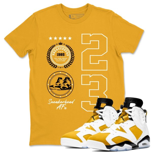 Sneaker Emblem Sneaker Tee - Shirt To Match Jordans 6s Yellow Ochre Jezsport.com