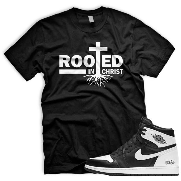 ROOTED T Shirt To Match Air J 1 Reverse Panda OG Low Black White Jezsport.com