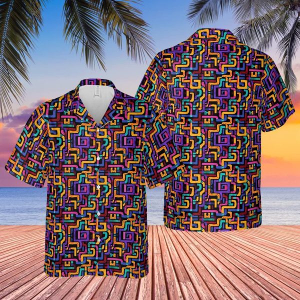 Colorful Geometric Pattern 90s Inspired Pocket Hawaiian Shirt, Summer For Men and Women Jezsport.com