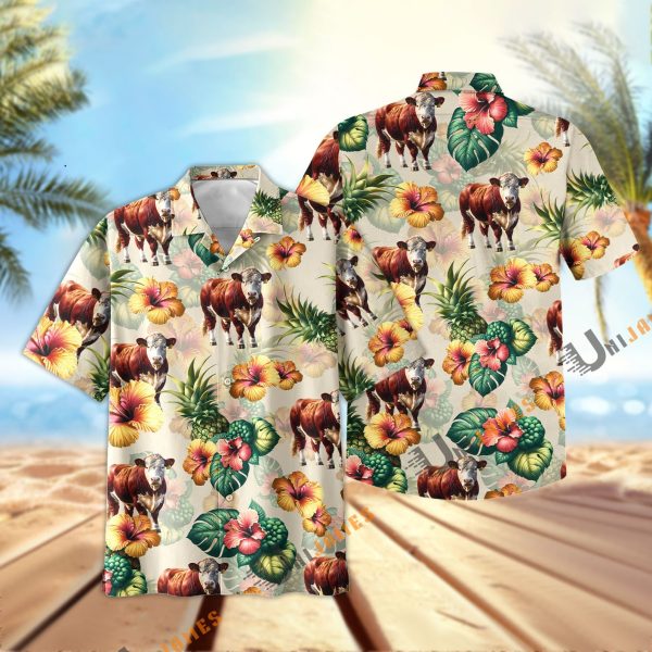 Hereford Hibiscus Pineapple Hawaiian Shirt, Summer Shirt For Men and Women Jezsport.com