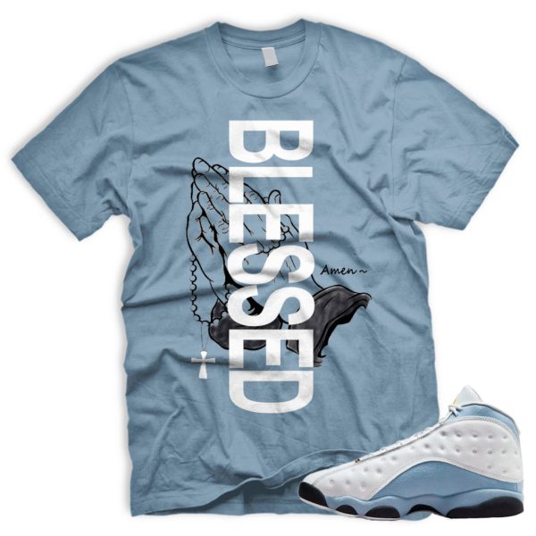 BLSSDHNDS BLUE T Shirt To Match AJ J 13 Blue Grey Winter Whites Blueish Jezsport.com