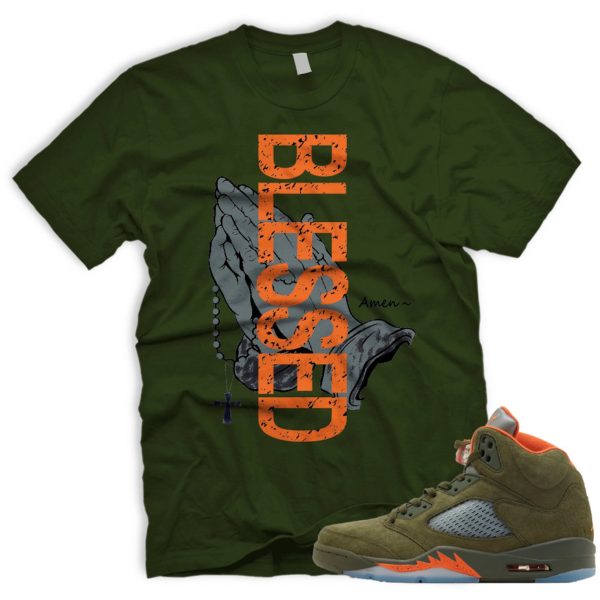 BLSSDHNDS T Shirt To Match Air J 5 Army Olive Solar Orange Jezsport.com