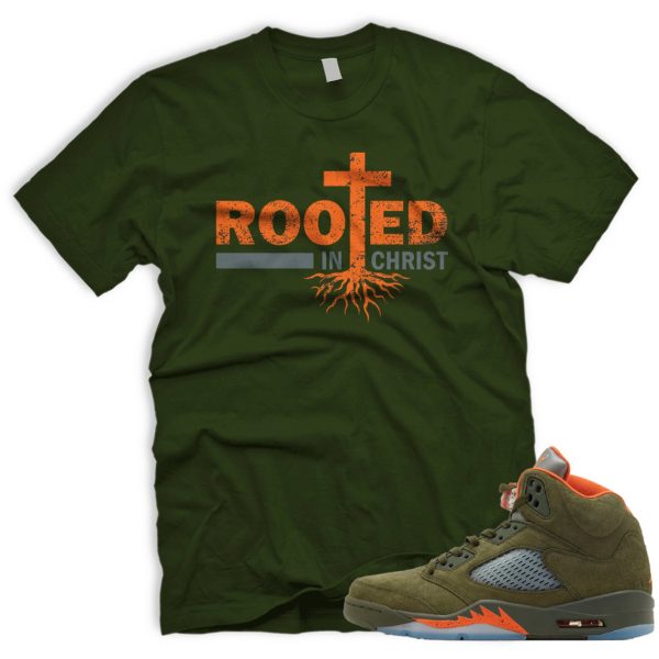 ROOTED T Shirt To Match Air J 5 Army Olive Solar Orange Jezsport.com