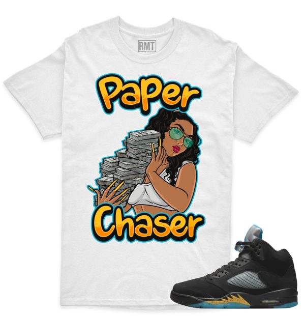 Aqua 5s Matching Shirts Paper Chaser Tee to match Jordan 5 Aqua Jezsport.com