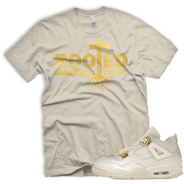 ROOTED T Shirt To Match Air J 4 WMNS Metallic Gold Sail Black Jezsport.com