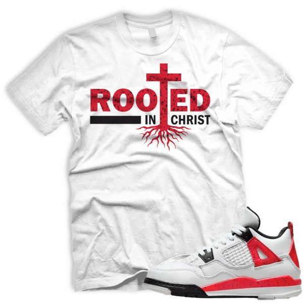 ROOTED AIR J 4 Retro Red Cement Fire Red Neutral Grey Black White T-Shirt Match Sneaker Jezsport.com