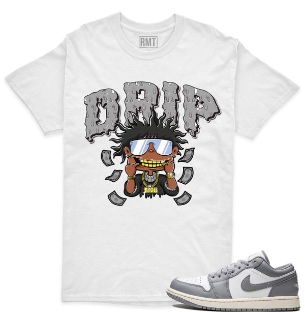 Wolf Grey 1 White Aluminum Matching Shirt, Drip Tee Match Jordan 1 Low WMNS White Wolf Grey Jezsport.com