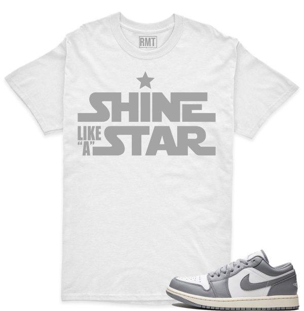 Wolf Grey 1 White Aluminum Matching Shirt, SHINE Tee Match Jordan 1 Low WMNS White Wolf Grey Jezsport.com