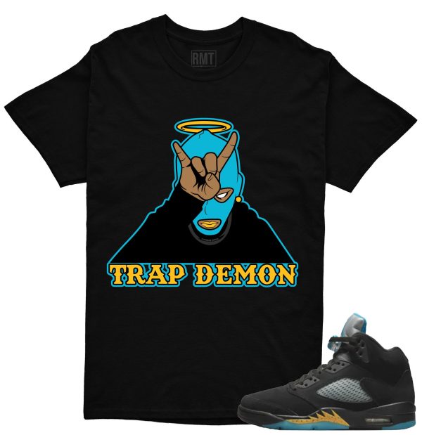 Aqua 5s Matching Shirts Trap Demon Tee to match Jordan 5 Aqua Jezsport.com