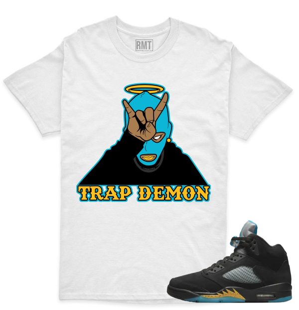 Aqua 5s Matching Shirts Trap Demon Tee to match Jordan 5 Aqua Jezsport.com