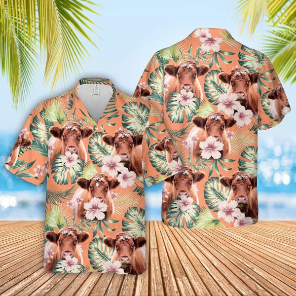 Shorthorn Summer Happiness Floral Farm 3D Hawaiian Shirt, Summer Shirt For Men and Women Jezsport.com