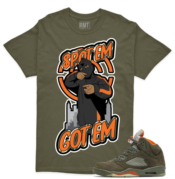 Jordan 5 Olive Unisex T-Shirt, Spot Em Got Em Tee To Match 5s Olive Green Jezsport.com