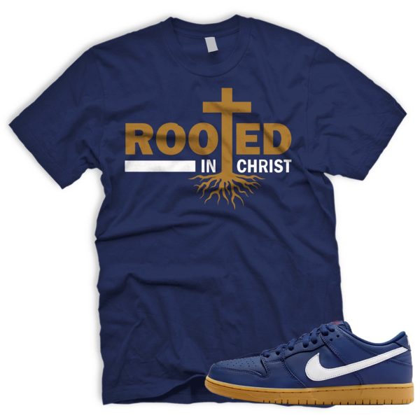 ROOTED SB Dunk Low Navy Gum Light Brown White T-Shirt Match Sneaker Jezsport.com