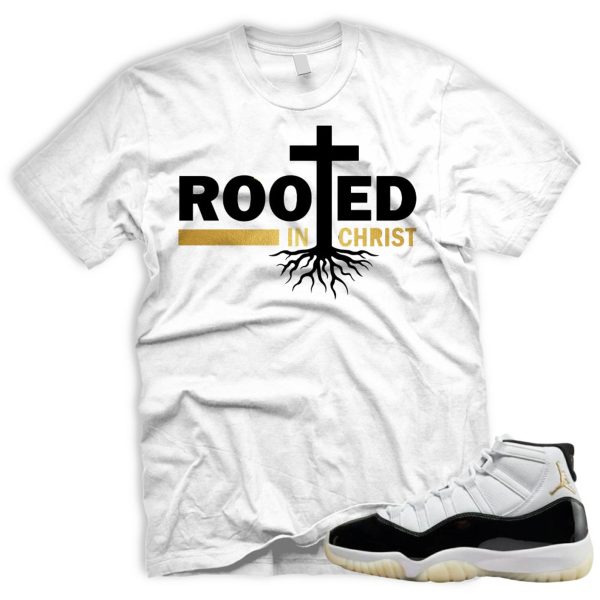 ROOTED T-Shirt Match Air J 11 Gratitude DMP Retro White Black Metallic Gold 2023 Jezsport.com