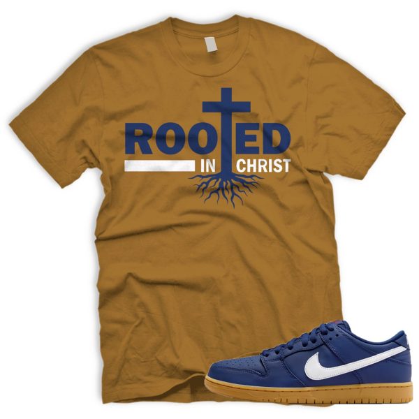 ROOTED SB Dunk Low Navy Gum Light Brown White T-Shirt Match Sneaker Jezsport.com