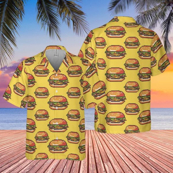 Pixel Art Cheeseburger Hawaiian Shirt, Summer For Men and Women Jezsport.com