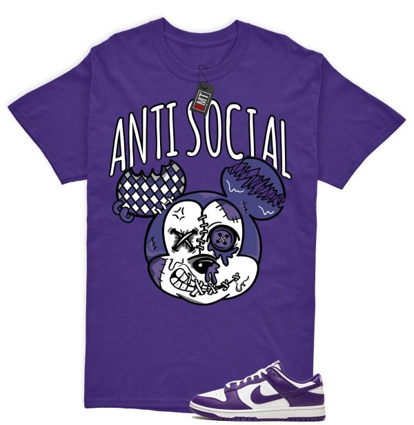 Dunk Purple Championship Court Low White Matching Shirt, Anti Social Tee Match Championship Court Purple Jezsport.com