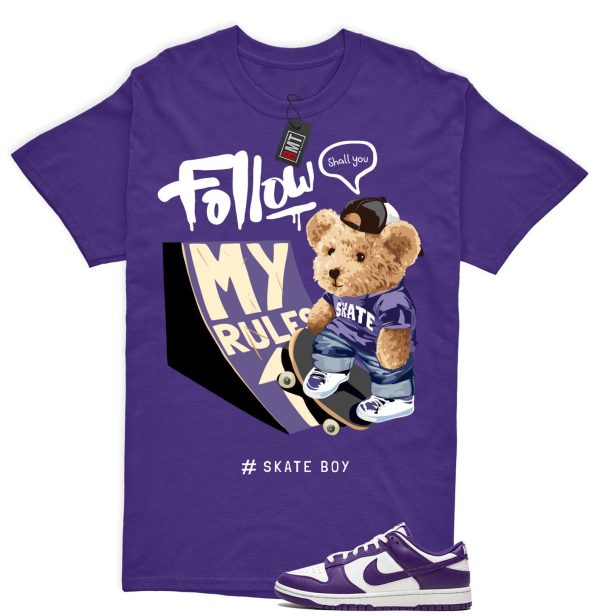 Dunk Purple Championship Court Low White Matching Shirt, Skate Bear Tee Match Championship Court Purple Jezsport.com