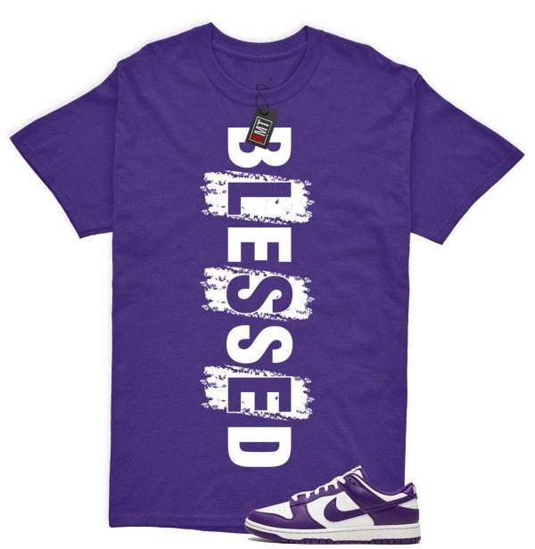 Dunk Purple Championship Court Low White Matching Shirt, Blessed Tee Match Championship Court Purple Jezsport.com