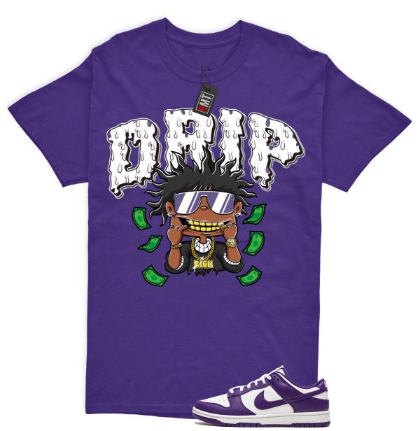 Dunk Purple Championship Court Low White Matching Shirt, Drip Tee Match Championship Court Purple Jezsport.com