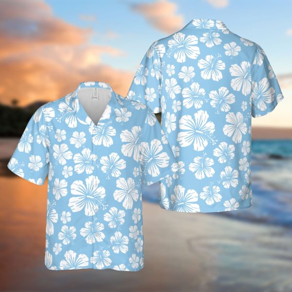 Light Blue Hibiscus Flower Hawaiian Shirt, Summer Shirt For Men and Women Jezsport.com