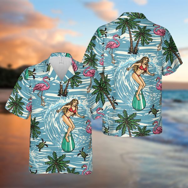 Woman Riding Wave Tropical Hawaiian Shirt, Summer Shirt For Men and Women Jezsport.com