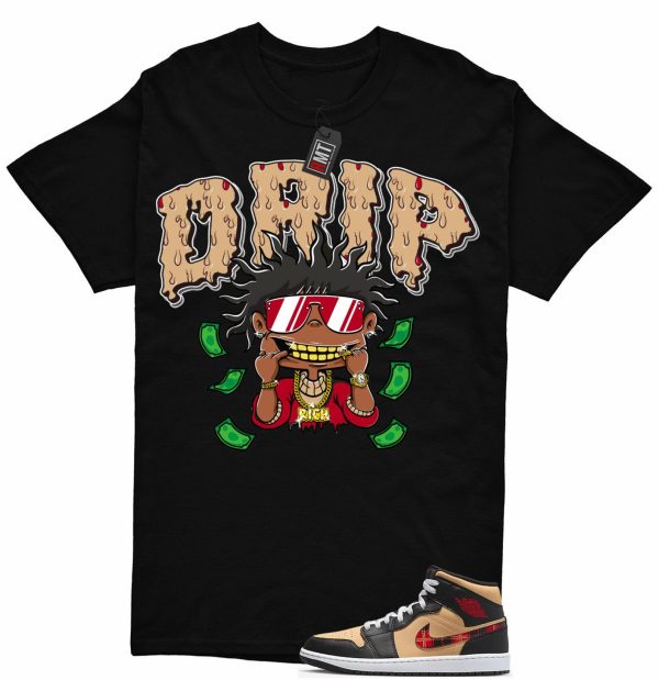 Jordan 1 Mid Tartan Swoosh Shirt, Drip Tee Matching Retro 1 Brown Plaid Red Color Jezsport.com