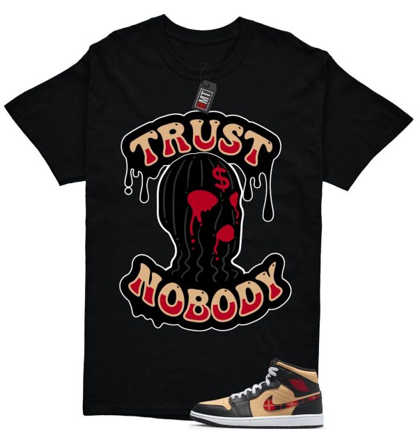 Jordan 1 Mid Tartan Swoosh Shirt, Trust No Body Tee Matching Retro 1 Brown Plaid Red Color Jezsport.com