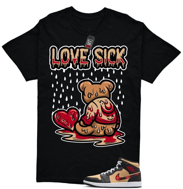 Jordan 1 Mid Tartan Swoosh Shirt, Love Sick Tee Matching Retro 1 Brown Plaid Red Color Jezsport.com