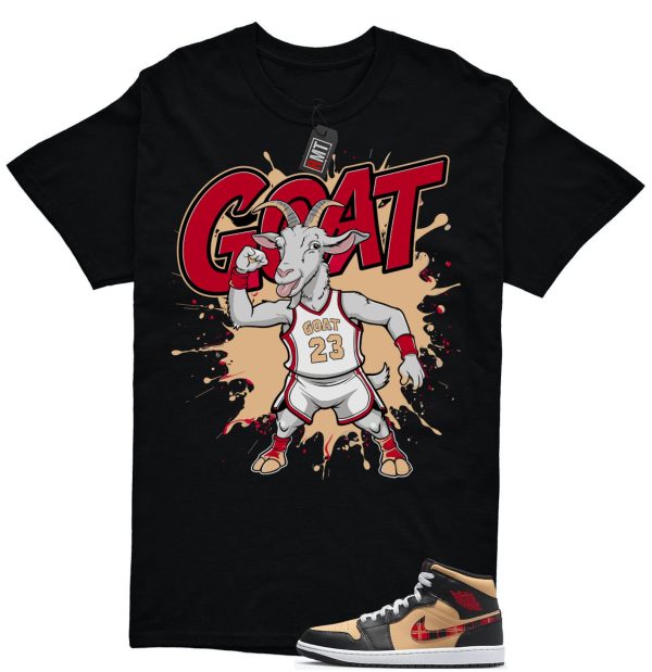 Jordan 1 Mid Tartan Swoosh Shirt, Goat Tee Matching Retro 1 Brown Plaid Red Color Jezsport.com